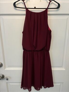 Perfection Wine-Red Halter Spaghetti-Strap Mini Dress